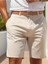 Regular Fit Bermuda Şort Erkekler İçin Düz Desenli Hafif Keten Yazlık 1
