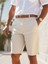 Regular Fit Bermuda Şort Erkekler İçin Düz Desenli Hafif Keten Yazlık 3