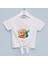 Kız Çocuk Kısa Kol Bisiklet Yaka Tişört - 32256 - Beyaz 1