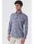 Koyu Lacivert Kısalabilir Kollu Desenli Jakarlıcepsiz %100 Pamuk Casual Slim Fit Gömlek 1004230182 3