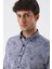 Koyu Lacivert Kısalabilir Kollu Desenli Jakarlıcepsiz %100 Pamuk Casual Slim Fit Gömlek 1004230182 5
