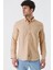 Bej Düz Desenli Slim Fit Düğmeli Yaka Kısalabilir Kol Gömlek 30180591 2
