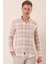 Bej Uzun Kollu Kareli Cepsiz %100 Pamuk Klasik Slim Fit Dar Kesim Gömlek 1004230176 3