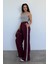 Bordo Şerit Detaylı Bol Paça Kadın Pantolon MG2441 3