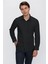 Siyah Düz Desen Slim Fit Sert Yaka Gömlek 4