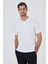 Beyaz Polo Yaka Kısa Kol Cepsiz Slim Fit Classic Pamuklu Tişört 1011250177 1