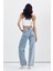 Yüksek Bel Simli Bol Paça Pantolon - Denim Denim - 28 2