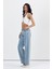 Yüksek Bel Simli Bol Paça Pantolon - Denim Denim - 28 3