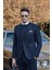 Koyu Lacivert Desen Örme Kılıç Yaka Beli Lastikli 6 Drop Slim Fit Classic Takım Elbise 1001245170 2
