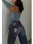 Yeni Gri Double Fire Skull Streetwear Yıkamalı Jean Pantolon 1