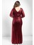 Pul Payetli Şifon Abiye Elbise Bordo MDV364 5