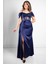 Pul Payet Detaylı Saten Abiye Lacivert MDV374 1