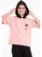 Kapüşonlu Kısa Kol Baskılı Somon Renk Kız Çocuk Tshirt 2