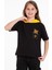 Kapüşonlu Kısa Kol Baskılı Siyah Renk Kız Çocuk Tshirt 1