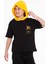 Kapüşonlu Kısa Kol Baskılı Siyah Renk Kız Çocuk Tshirt 4
