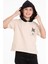 Kapüşonlu Kısa Kol Baskılı Vizon Renk Kız Çocuk Tshirt 4