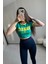 Brasil Baskılı Yeşil Sarı Crop Tshirt 3