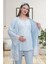 Mecit 6203 Mavi Sabahlıklı Lohusa Pijama Takımı 1