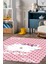 Pembe Kedi Desenli Kaymaz Tabanlı Makinede Yıkanabilir Çocuk Halısı 1