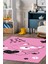 Pembe Kedi Baskılı Kaymaz Tabanlı Makinede Yıkanabilir Çocuk Halısı 1