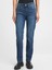 Kadın Koyu Mavi Mid Rise Straight Leg Jean Pantolon 1