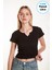 Kadın Fitted Basic Fitilli Likralı V Yaka Kollu Tshirt Atlet Bluz 1