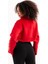 Crop Dik Yaka Yarı Fermuarlı Şardonlu Kadın Sweatshirt Vibe Kırmızı 3
