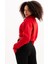 Crop Dik Yaka Yarı Fermuarlı Şardonlu Kadın Sweatshirt Vibe Kırmızı 5