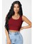 Azze Kadın Bordo Kare Yaka Crop Top Bluz 4