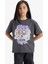 Kız Çocuk Bratz Oversize Geniş Kalıp Bisiklet Yaka Kısa Kollu Tişört E6574A825HS 3