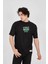 Unisex Waffle Kumaş Çift Katlamalı Kol Baskılı T-Shirt - Siyah 1