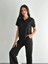 Osy Modal Yumuşak Dokulu Kumaş Kısa Kollu Yakalı T-Shirt Pantalon Ikili Takım- Siyah 1