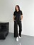 Osy Modal Yumuşak Dokulu Kumaş Kısa Kollu Yakalı T-Shirt Pantalon Ikili Takım- Siyah 2