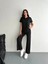 Osy Modal Yumuşak Dokulu Kumaş Kısa Kollu Yakalı T-Shirt Pantalon Ikili Takım- Siyah 3