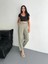 Tencel Kadın Yüksel Bel Beli Bağcıklı Cepli Rahat Paça Pantalon - Su Yeşili 1