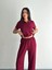 Osy Modal Yumuşak Dokulu Kumaş Kısa Kollu Yakalı T-Shirt Pantalon Ikili Takım- Bordo 2