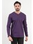 Erkek V Yaka Düğme Detaylı Dokulu Sweatshirt Mor - 5524 1