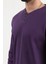 Erkek V Yaka Düğme Detaylı Dokulu Sweatshirt Mor - 5524 2