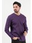 Erkek V Yaka Düğme Detaylı Dokulu Sweatshirt Mor - 5524 3