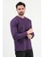 Erkek V Yaka Düğme Detaylı Dokulu Sweatshirt Mor - 5524 5