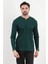 Erkek V Yaka Düğme Detaylı Dokulu Sweatshirt Koyu Yeşil - 5524 1