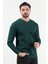Erkek V Yaka Düğme Detaylı Dokulu Sweatshirt Koyu Yeşil - 5524 3