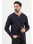 Erkek V Yaka Düğme Detaylı Dokulu Sweatshirt Lacivert - 5524 1
