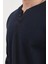 Erkek V Yaka Düğme Detaylı Dokulu Sweatshirt Lacivert - 5524 2