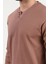 Erkek V Yaka Düğme Detaylı Dokulu Sweatshirt Koyu Bej - 5524 2
