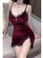 Bordo Gothic Haç Kolyeli Yırtmaç Detaylı Askılı Elbise 1