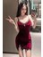 Bordo Gothic Haç Kolyeli Yırtmaç Detaylı Askılı Elbise 2