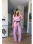 Pembe Vatkalı Kolsuz Keten Bluz Pantolon Takım 1
