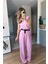 Pembe Vatkalı Kolsuz Keten Bluz Pantolon Takım 5
