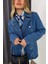 Mavi Asimetrik Kesim Düğmeli Kot Ceket 1